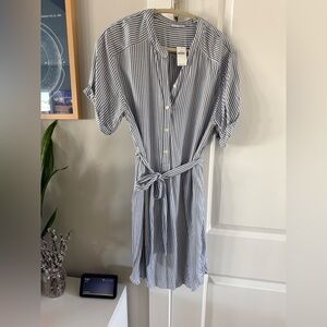 GAP Blue and White Vertical Stripe Button-Down Tunic